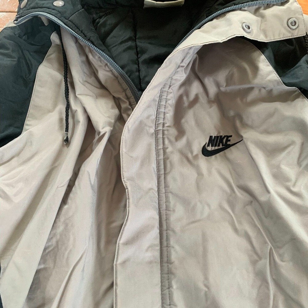 Vintage 90's Nike Long‎ Trench Parka Jacket Coat Mens L Light Brown Black - Picture 9 of 11